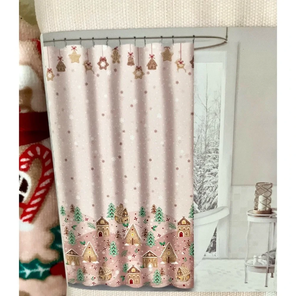 Gingerbread PINK Shower curtain & Hand towels